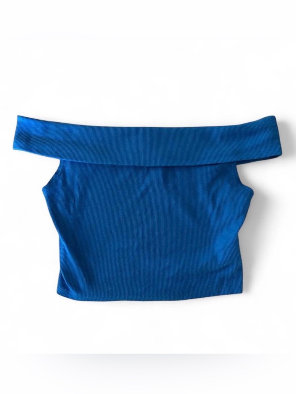 Urban Outfitters womens blue off the shoulder micro ribbed crop top. Size S.